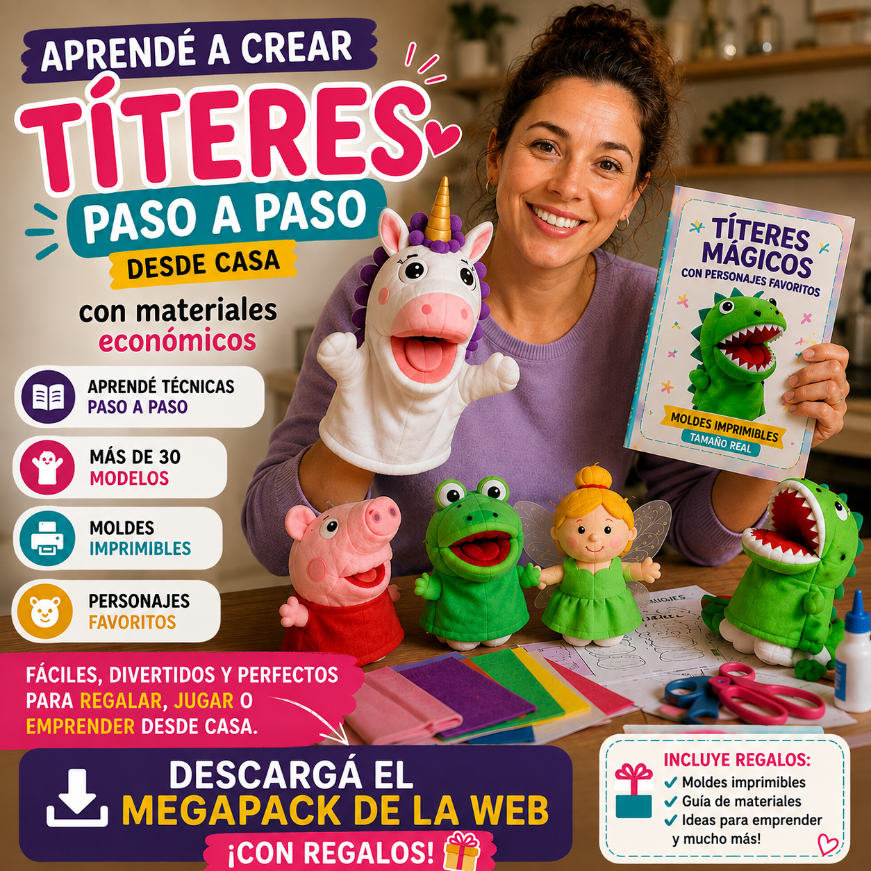 TÍTERES MÁGICOS "Manual para crear paso a paso títeres de personajes favoritos"